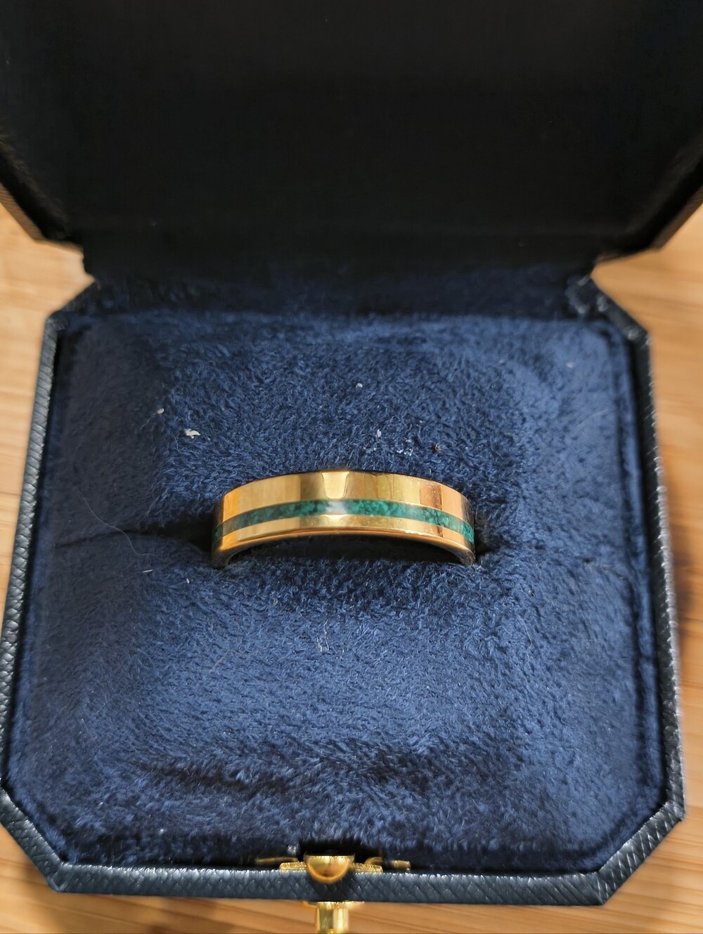 Gold Tungsten Carbide Ring Green Stone Inlay Size 13 Mens Wedding Band